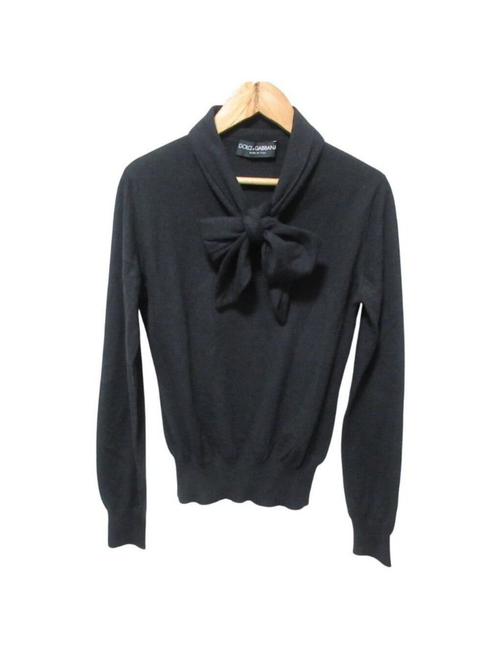 Dolce & Gabbana Cashmere Shawl Docking Crew Neck Knit Sweater Black Fall 40